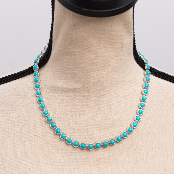 Luxury turquoise tennis necklace diamond cut sterling silver 18” - Picture 8 of 15